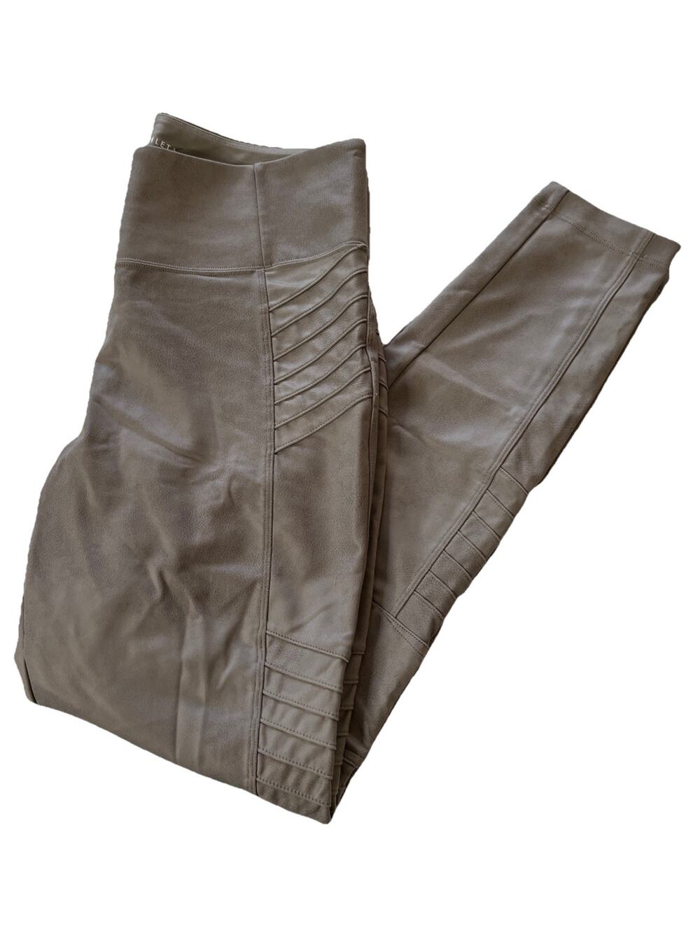 Athleta Women's M Taupe Delancy Gleam Moto Tight Stretch Ankle Zip